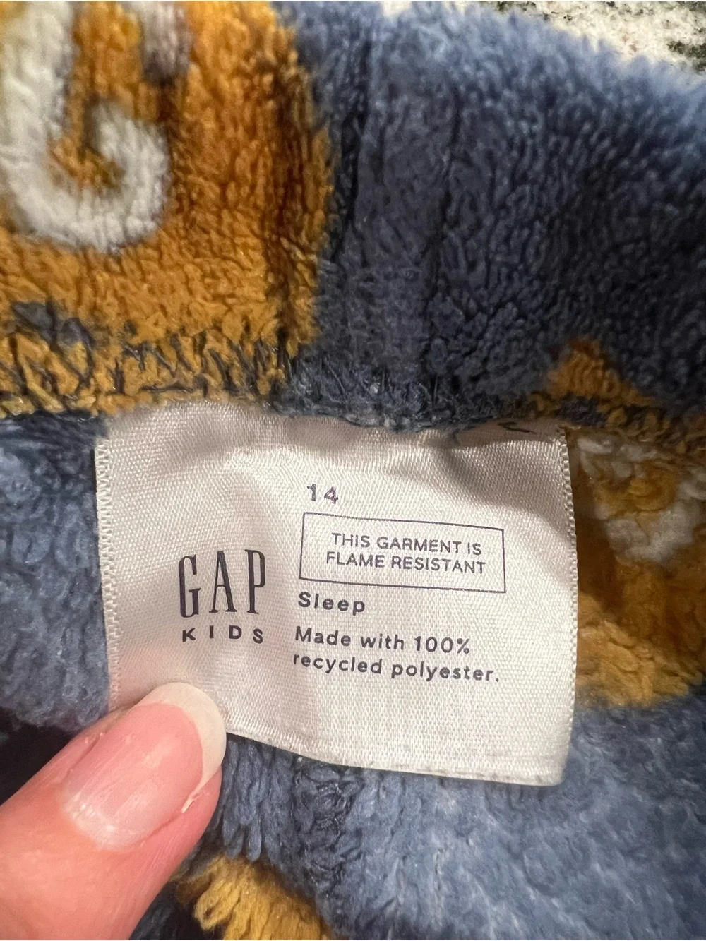 GAP Blue Fleece Kids Pajama Pants with White, Navy & Gold Helmet Print